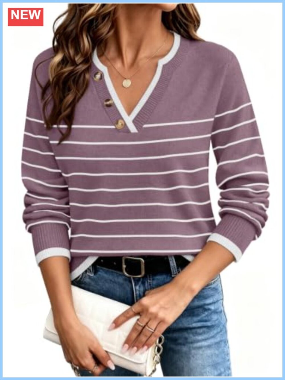 Lightweight V-Neck Long Sleeve Knit Sweater Pullover
